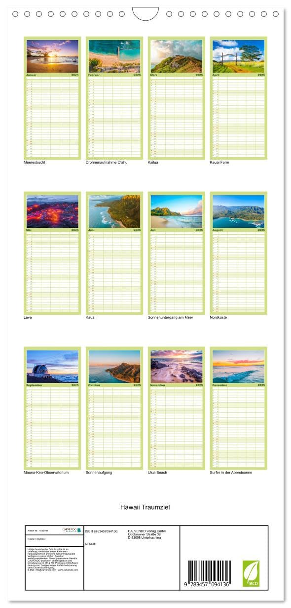 Familienplaner 2025 - Hawaii Traumziel mit 5 Spalten (Wandkalender, 21 cm x 45 cm), CALVENDO: Entdecke die Schönheit von Hawaii mit spektakulären ... so noch nicht gesehen hast. (CALVENDO Orte)