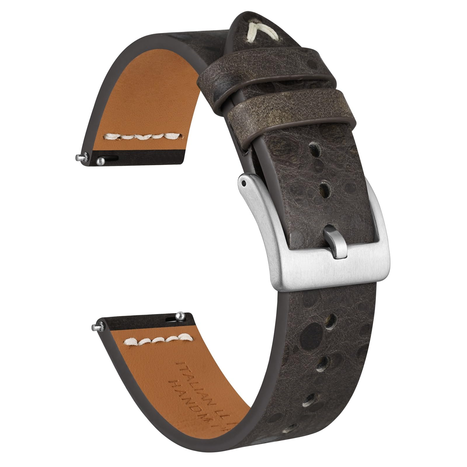 Ayadoo 20mm Italian Leather Watch Band, Vintage Hand Drip Wax Dark Brown Watch Strap with Silver Buckle