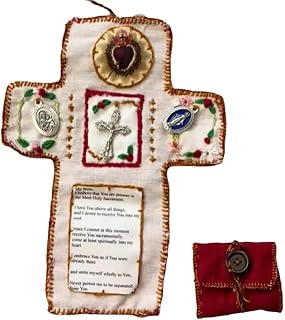 Pocket Shrine with Silver Cross Included Inside, Pocket Shrine Catholic Fabric, Handmade Prayer Quilt, Encouragement Christian Spiritual Gifts, for Church Friend Family (1pc)