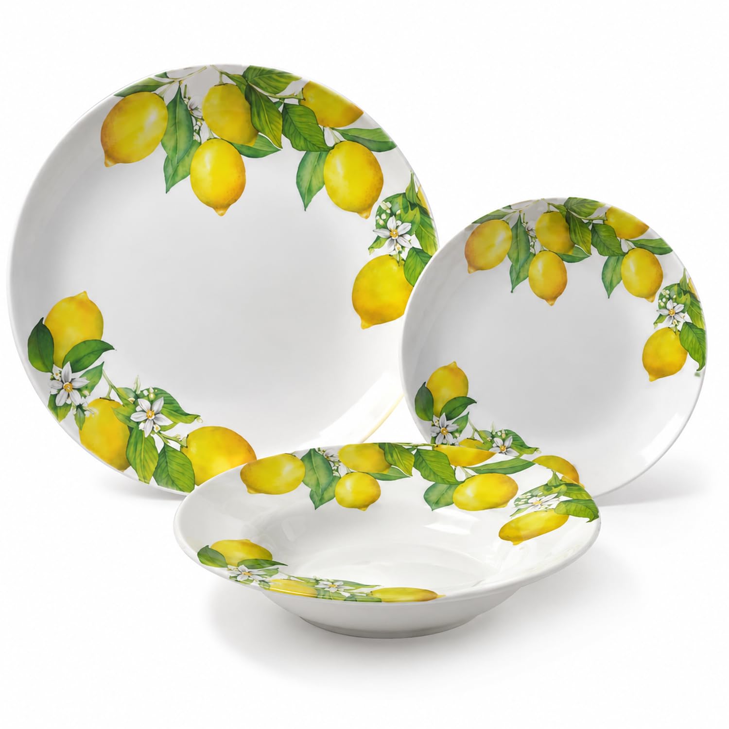 Vajilla 18 Piezas Limones Porcelana Set Completo para 6 Personas Platos De Comida Postre Diseño Cítrico