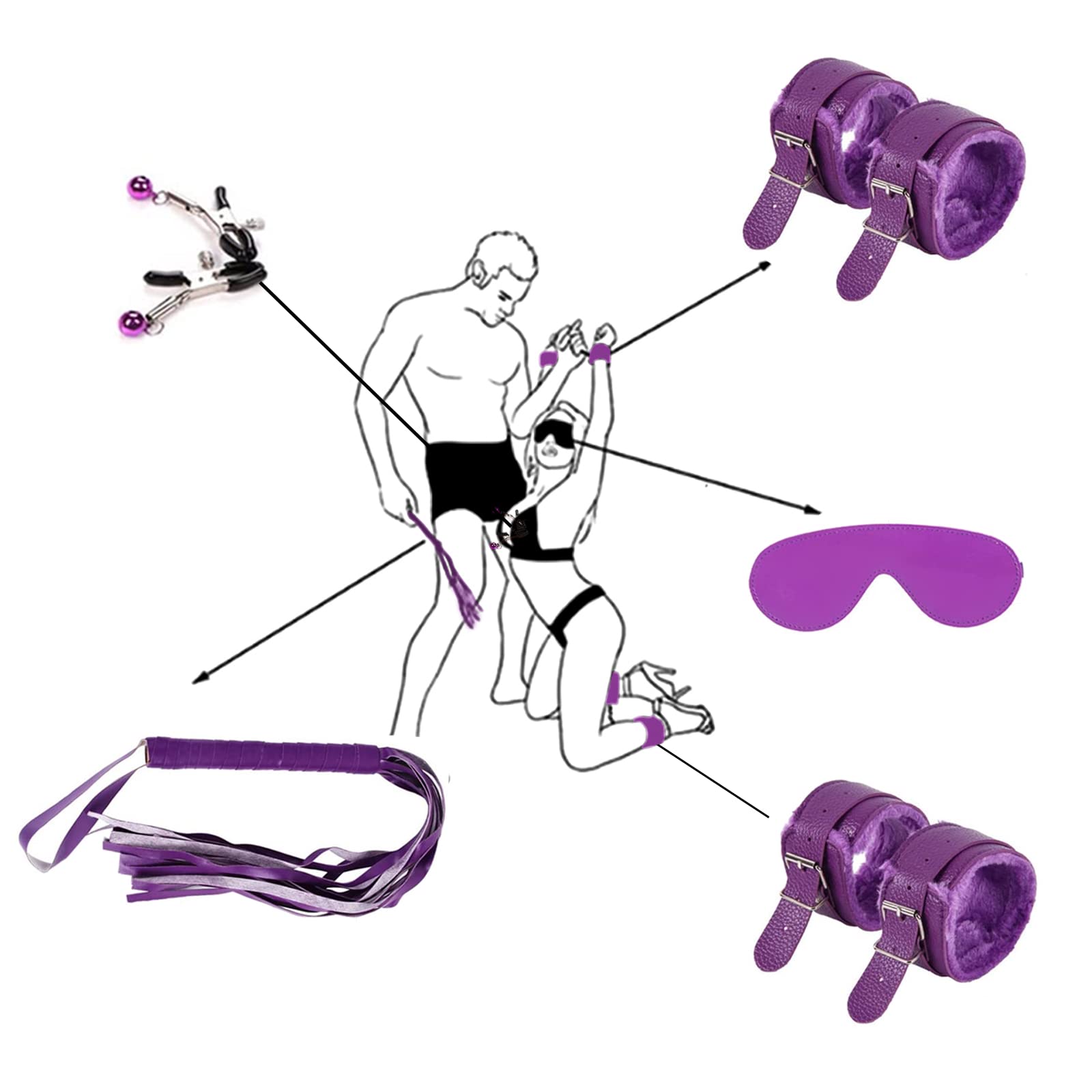 Qoosea 15 Piezas SM Bondage Kit, SM Bondage Erótico Set Juguetes Sexuales Plug Anal Butt Plug Set para Parejas BDSM Restraints Kits Esposas para Principiantes y Experimentados (Púrpura)
