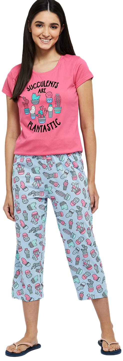 max Women Nylon Printed Round Neck Capris Set T-Shirt with Capris-picture-32