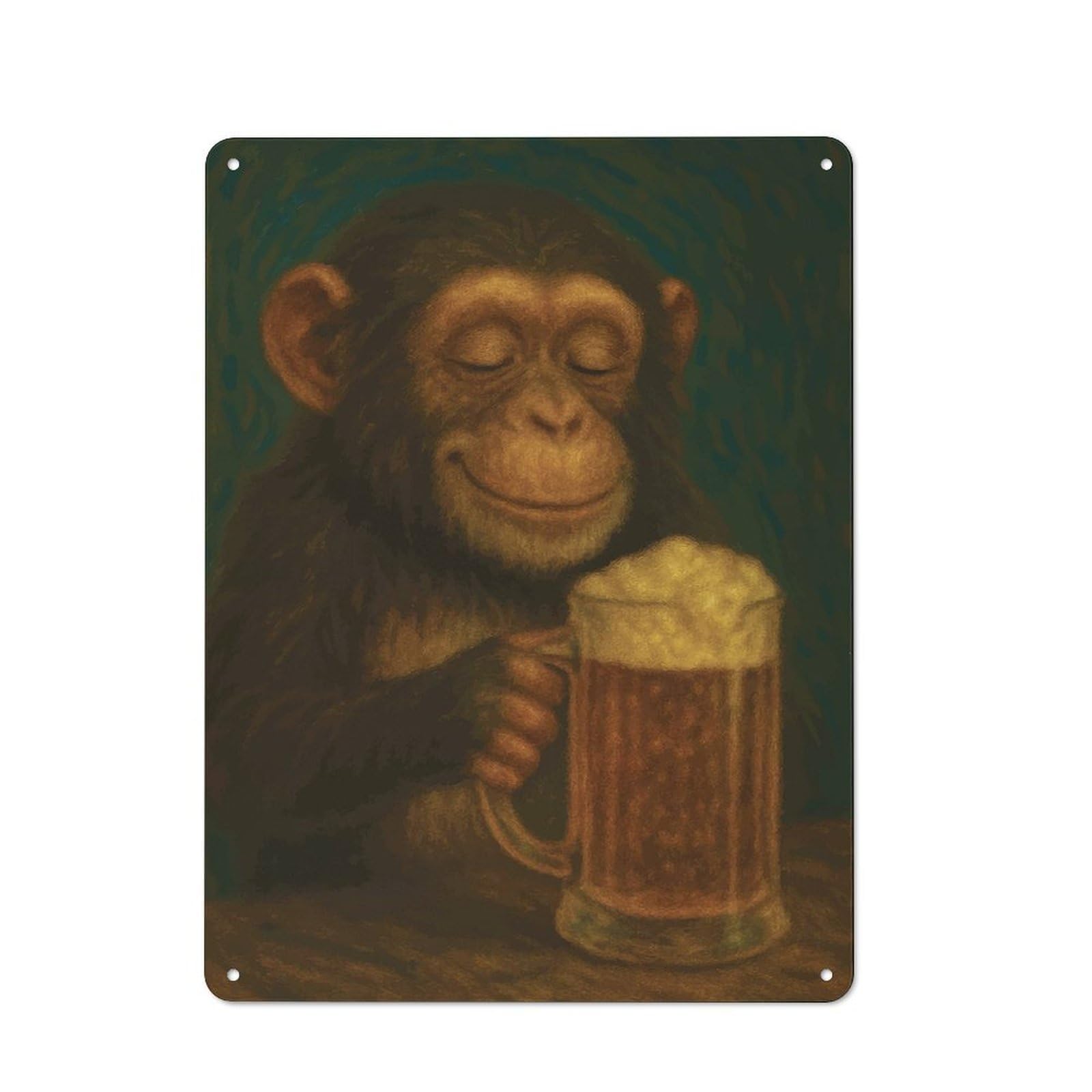 Junmoney Style-18 Chimpanzee Enjoying A Beer Beer Drinking Monkey Vintage Tin Sign 40X30cm For Pub Or Café, For Everyday Room Decor With A Vintage Look