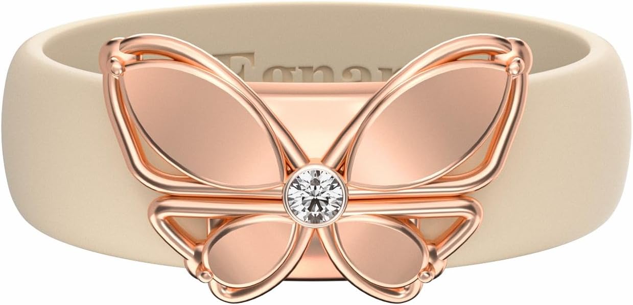 Egnaro Silicone Ring with Copper Alloy Butterfly, Flexible Rubber Wedding Band Women, Alternative to Traditional Metal Rings, Ideal for Yoga, Travel, Work, Daily Wear