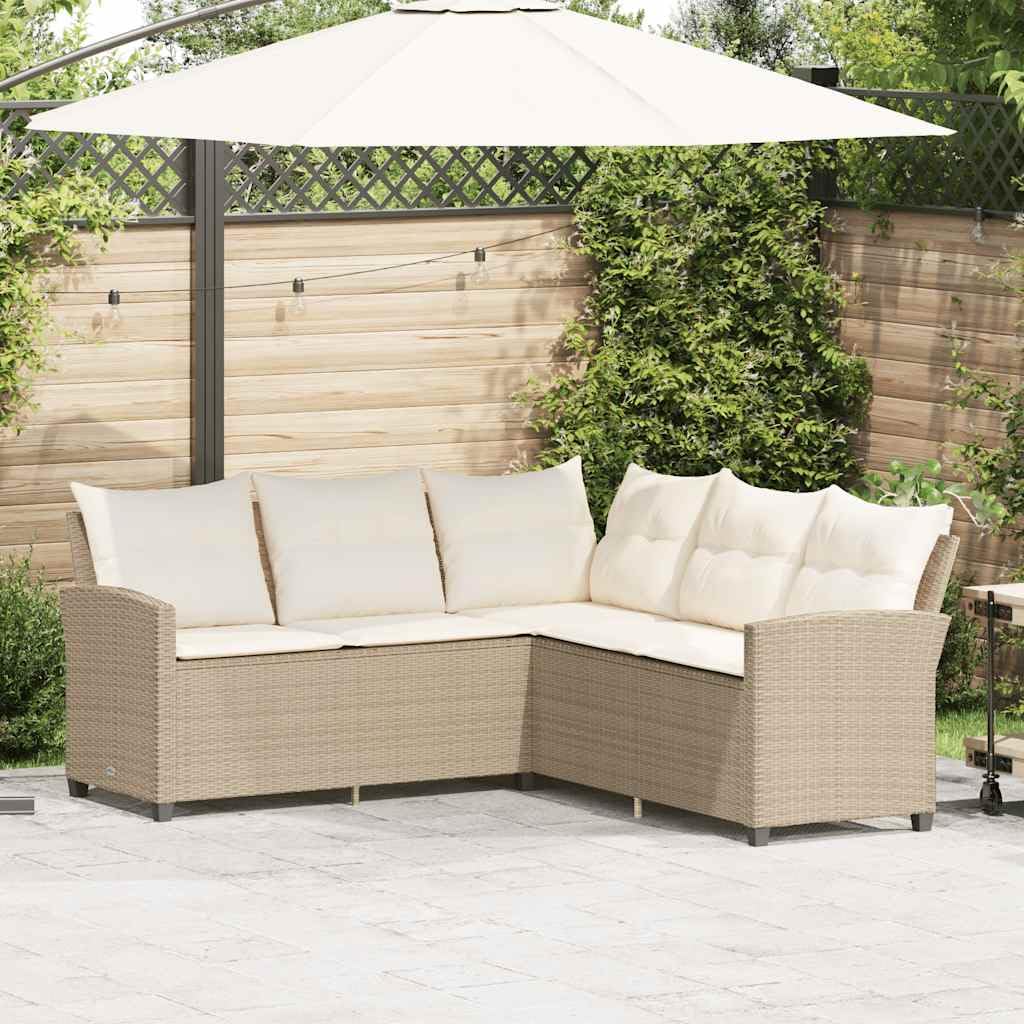 IKAYAA Sofá para jardín de Ratán, Sofa Jardin Exterior, Sofá de Esquina para Jardín Resistente a la Intemperie, Sofá en Forma de L,Conjunto Jardín, Muebles Jardín Exterior, Beige y Blanco Crema