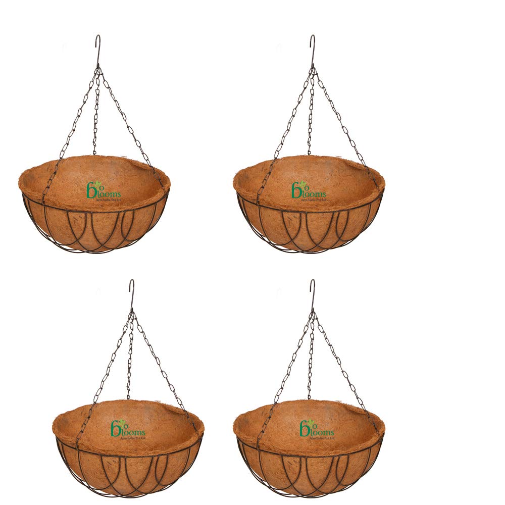 BIO Blooms Coir Hanging Pot 14 inches with Metal Basket & Chain, Indoor Outdoor Uses, Natural Fiber Color (Pack of 4 Sets) Bio_120B (B07NQFLLY8) Amazon Price History, Amazon Price Tracker