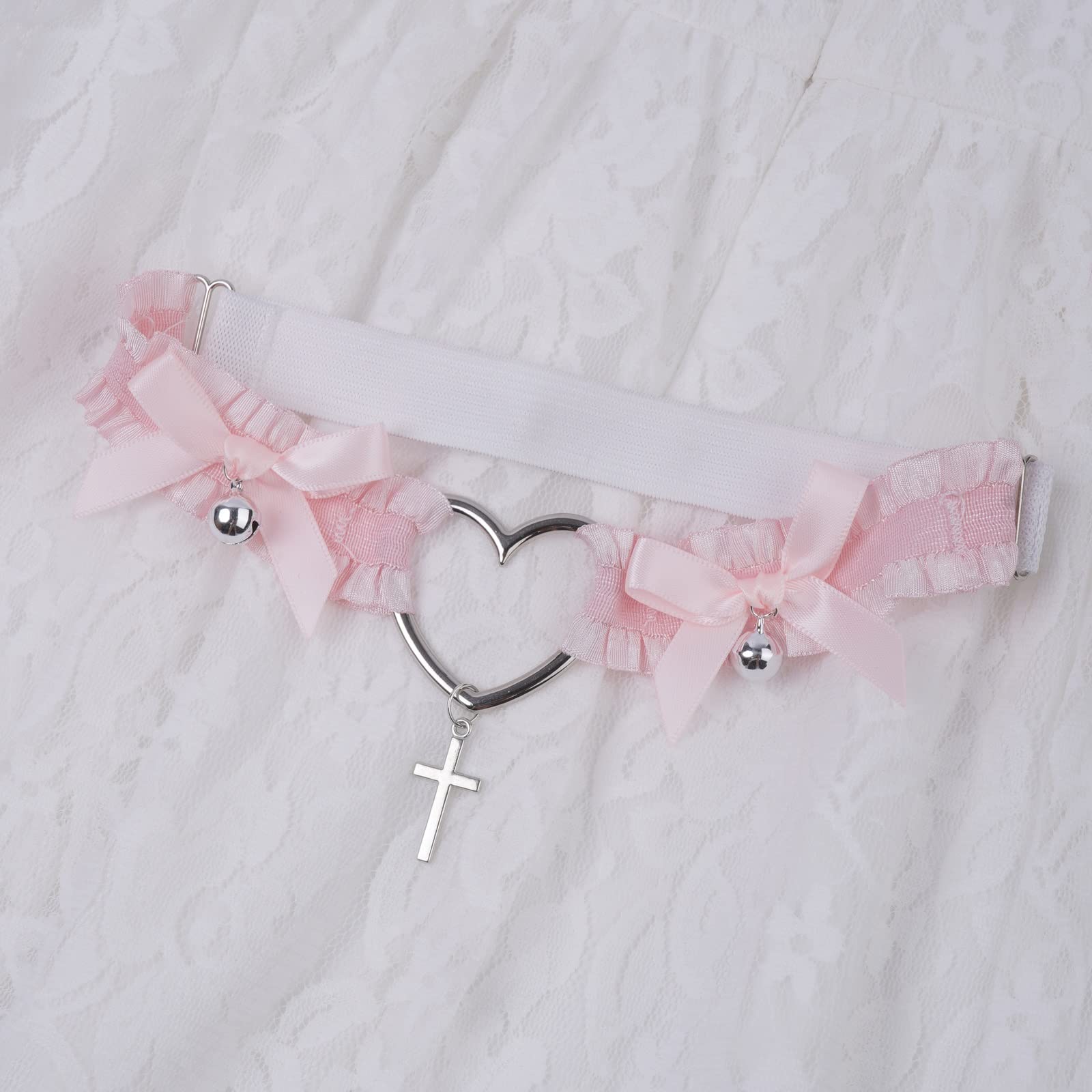 Sexy Encaje Plisado Elástico Elástico Arco Pierna Bucle Amor Cruz Arco Campana Pierna Bucle Liguero (Color : White, Size : 3pcs)