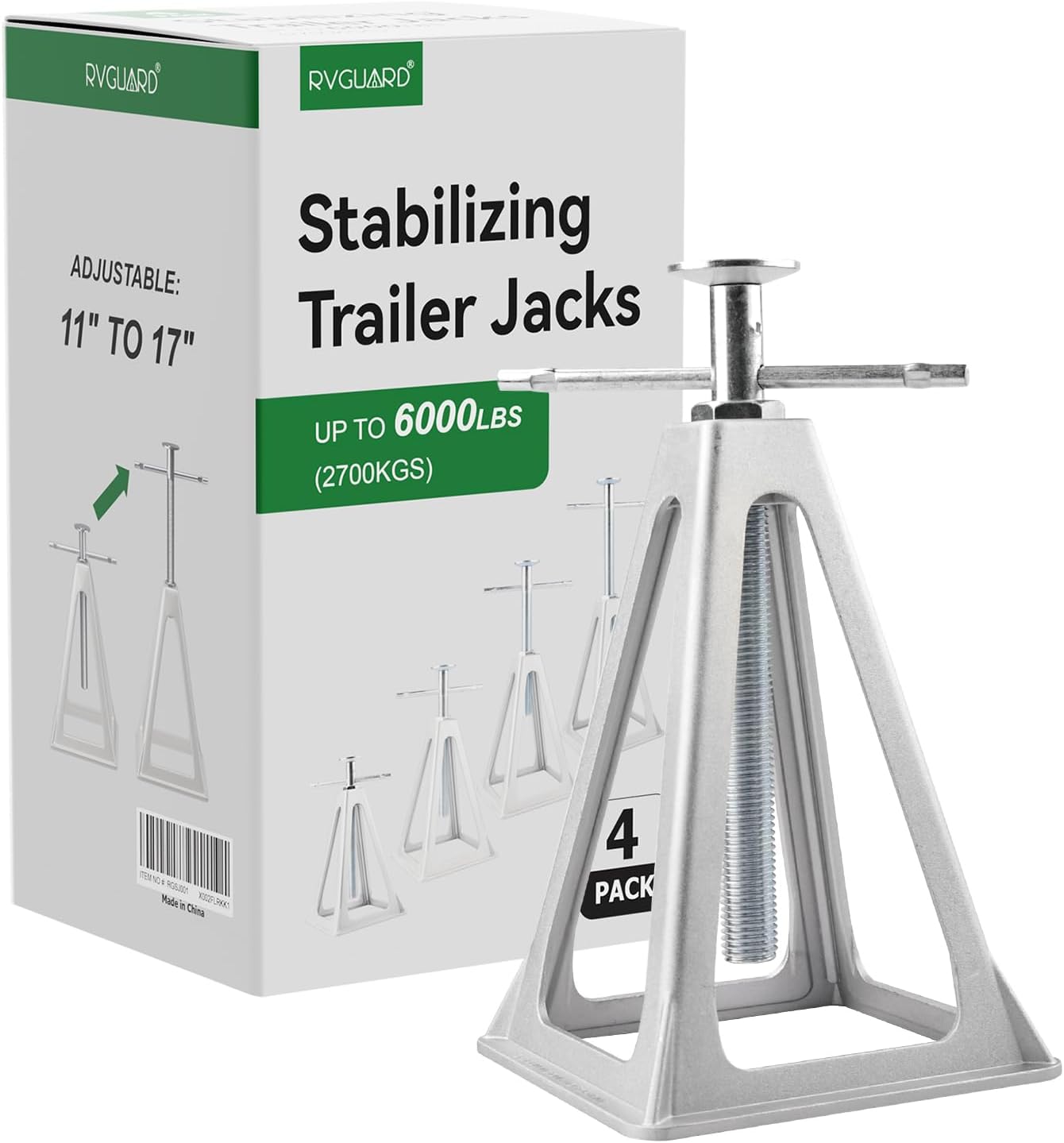 RVGUARD RV Stack Jacks 4 Pack with Storage Bag, Aluminum Stabilizer Jacks for RV Trailer Camper, Single Support Up to 6000 Lbs, Adjustable from 11" to 17"