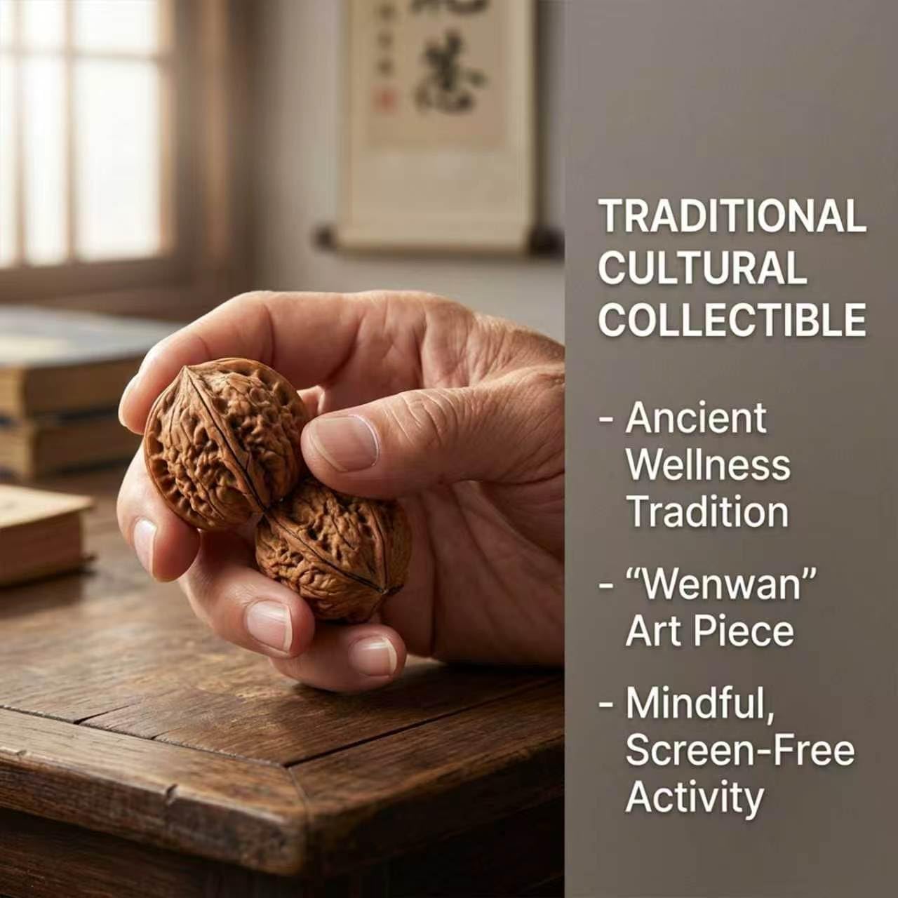 Wenwan Walnuts for Hand Massage, 41mm Peach Pit Balls, 2pcs | Natural Peach Pit Material for Relaxation and Finger Exercise, Includes Elegant Gift Box and Cleaning Brush Set