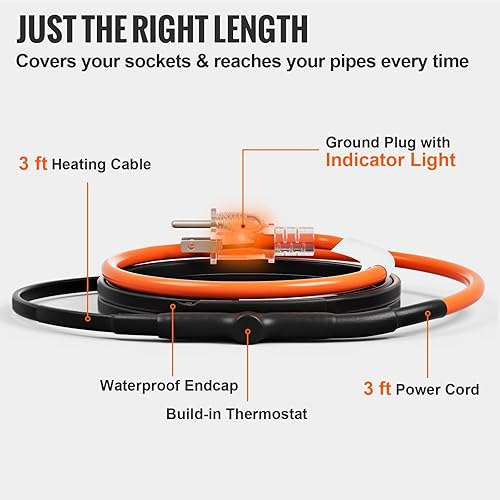 Miniatura 5 de VEVOR Cable de calefacción de tubería autorregulante cinta de calor de 80 pies y 5 Wpies para tuberías protección contra congelación protege la
