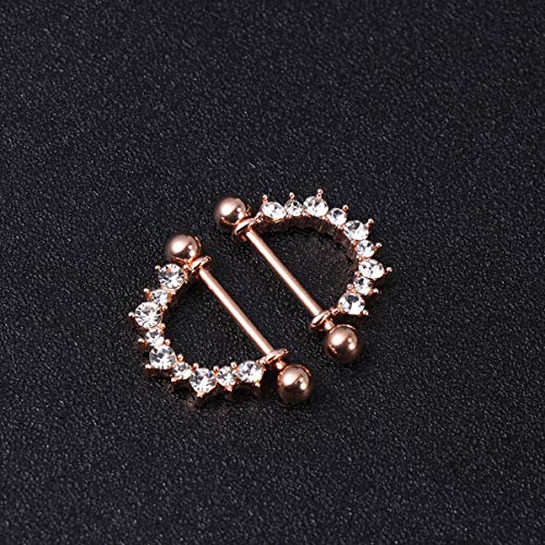 1 par de piercings de mamilo de aço inoxidável para homens e mulheres, ouro rosa