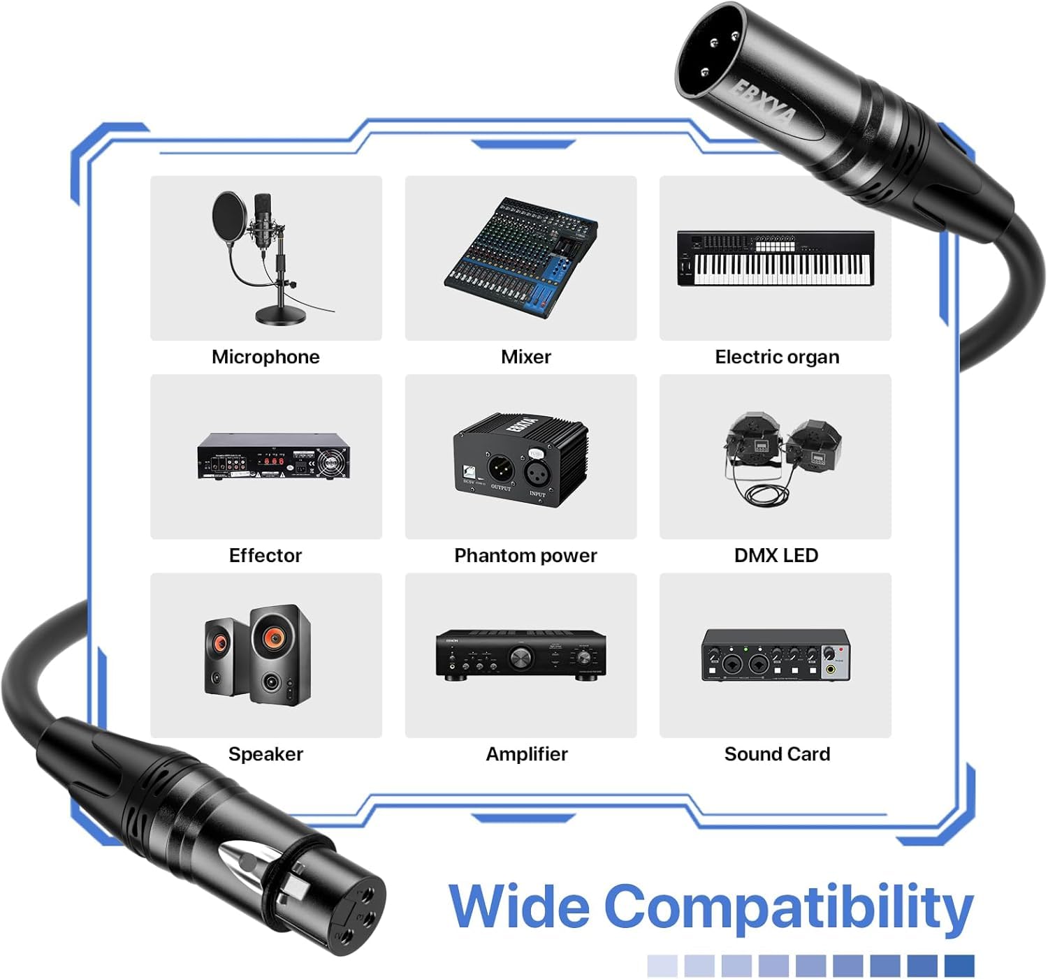 EBXYA XLR-Mikrofonkabel 20m/65,6ft 2er-Pack – 3-polig symmetrisch geschirmtes Audiokabel Schwarz – Für Podcast-Studio, Live-Beschallung, Bühnenlautsprecher (Professionelle Tontechnik)