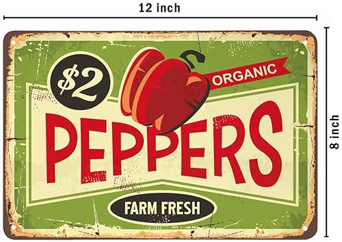 Miniatura 2 de AOYEGO Letrero de lata de pimientos, alimentos orgánicos frescos de granja, vintage, letreros de metal para cafeterías, bares, bares, bares,