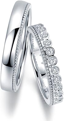 Kardy Wedding Natural Diamond Gemstone Solid 14K White Gold Bridal Promise Couple Band Ring Set 0.22cttw, G-H Color, VS-SI1 Clarity