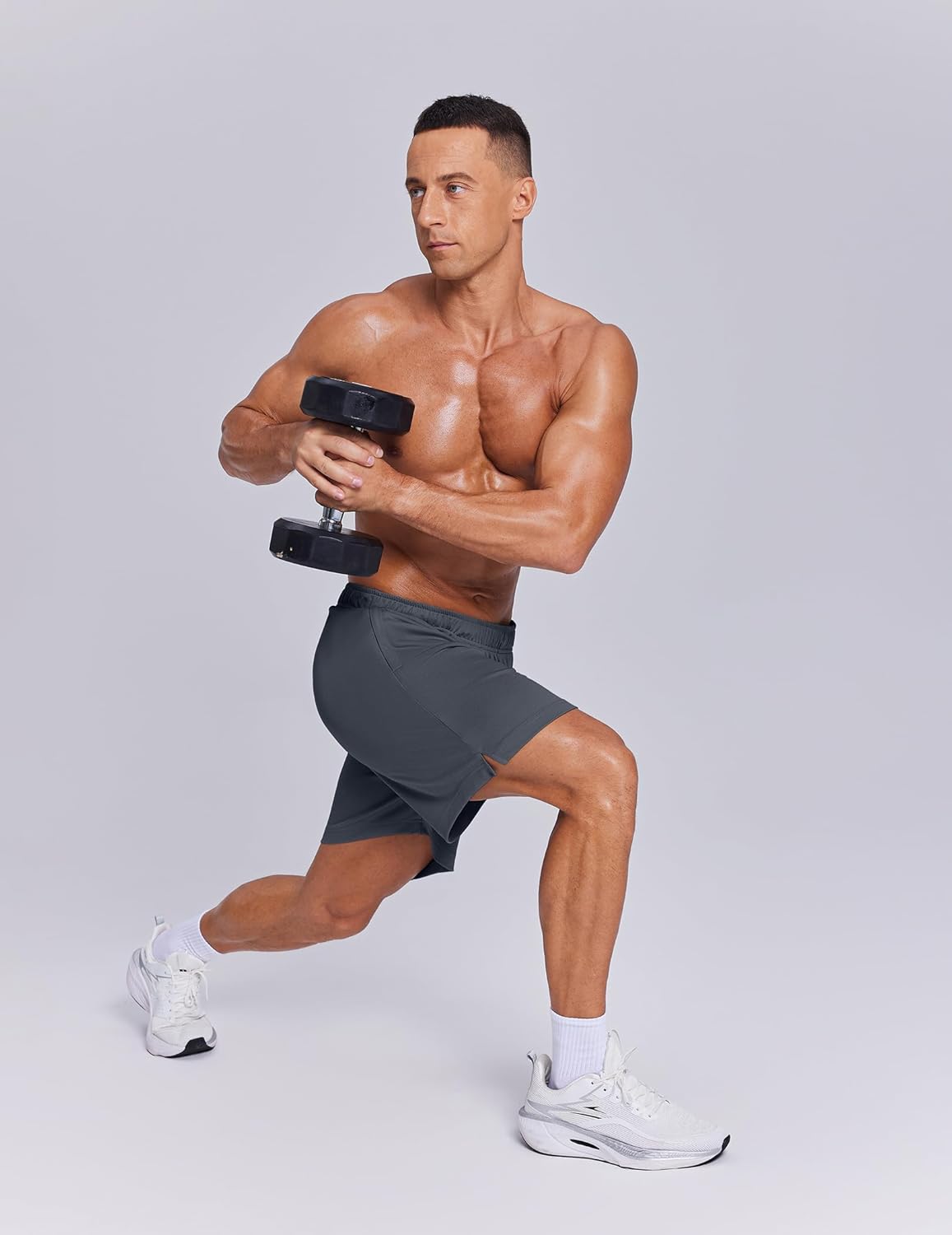 PINSPARK Men's 7 Inch Athletic Gym Shorts, Breathable Quick Dry Workout Running Shorts with Zipper Pockets