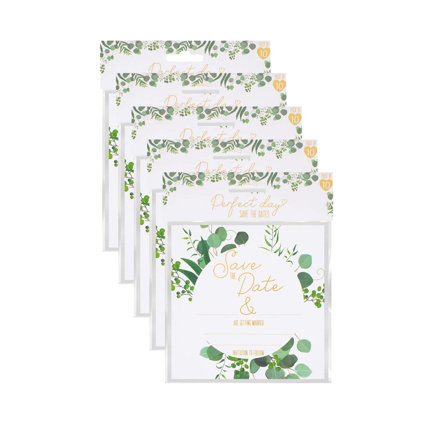 YöL 50 x Green Gold Eucalyptus Wedding 'Save the Date' Cards - Wedding Day, Stationary, Guests, Marriage, Party Supplies