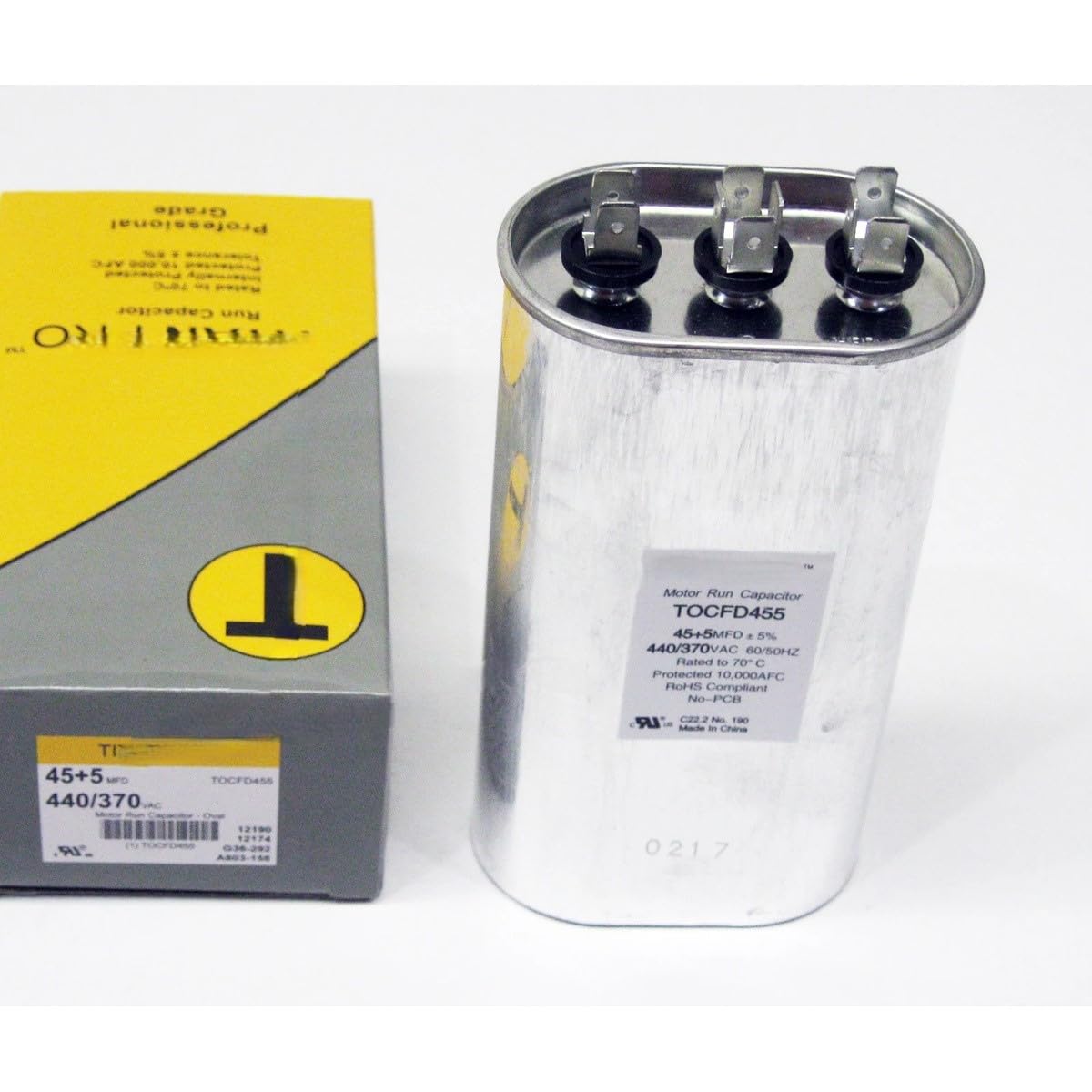 Replacement for TitanPro TOCFD45/5 HVAC Oval Motor Run Dual Capacitor. 45/5 MFD/UF 440/370 Volts Compatible with TitanPro.