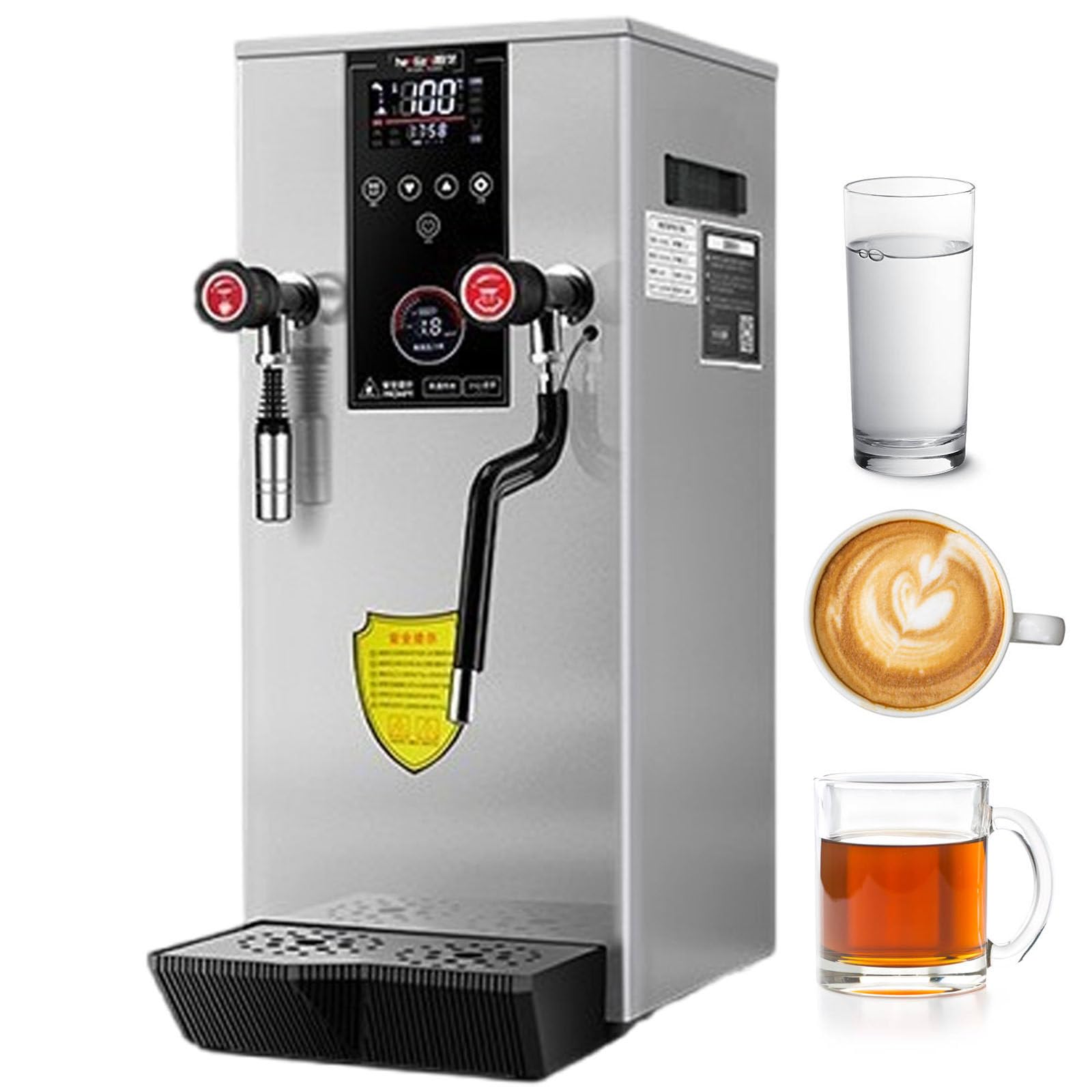Komercyjny spieniacz do mleka i kocioł na wodę, 12 l, 2500 W, automatyczny parownik, zawór parowy 360°, wyświetlacz LED do kawiarni/sklepu z herbatą bąbelkową