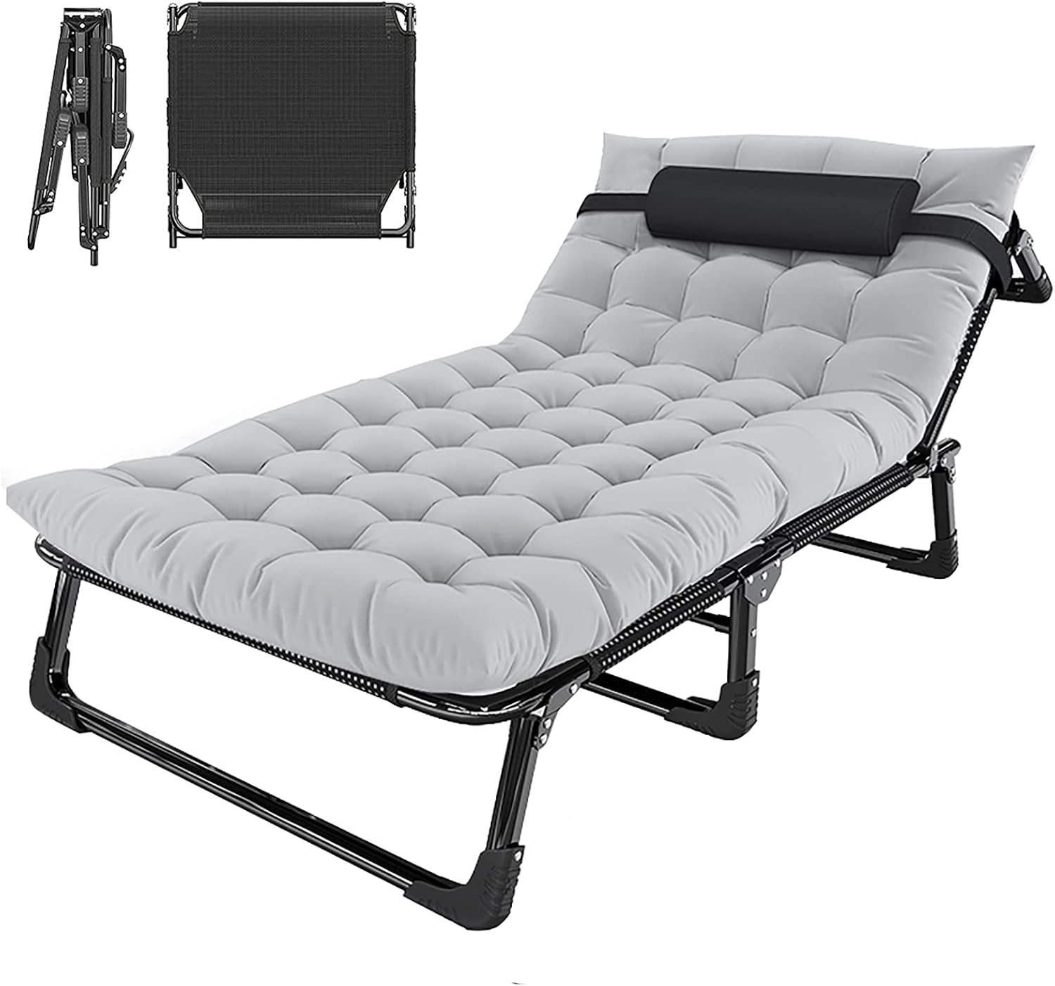 Portable Folding Camping Cot, Adjustable 4-Position Adults Reclining Folding Chaise with Pillow, Outdoor Portable Folding Lounge Chair Sleeping Cots Bed, Perfect for Camping, Pool, Beach, Patio : Sports & Outdoors