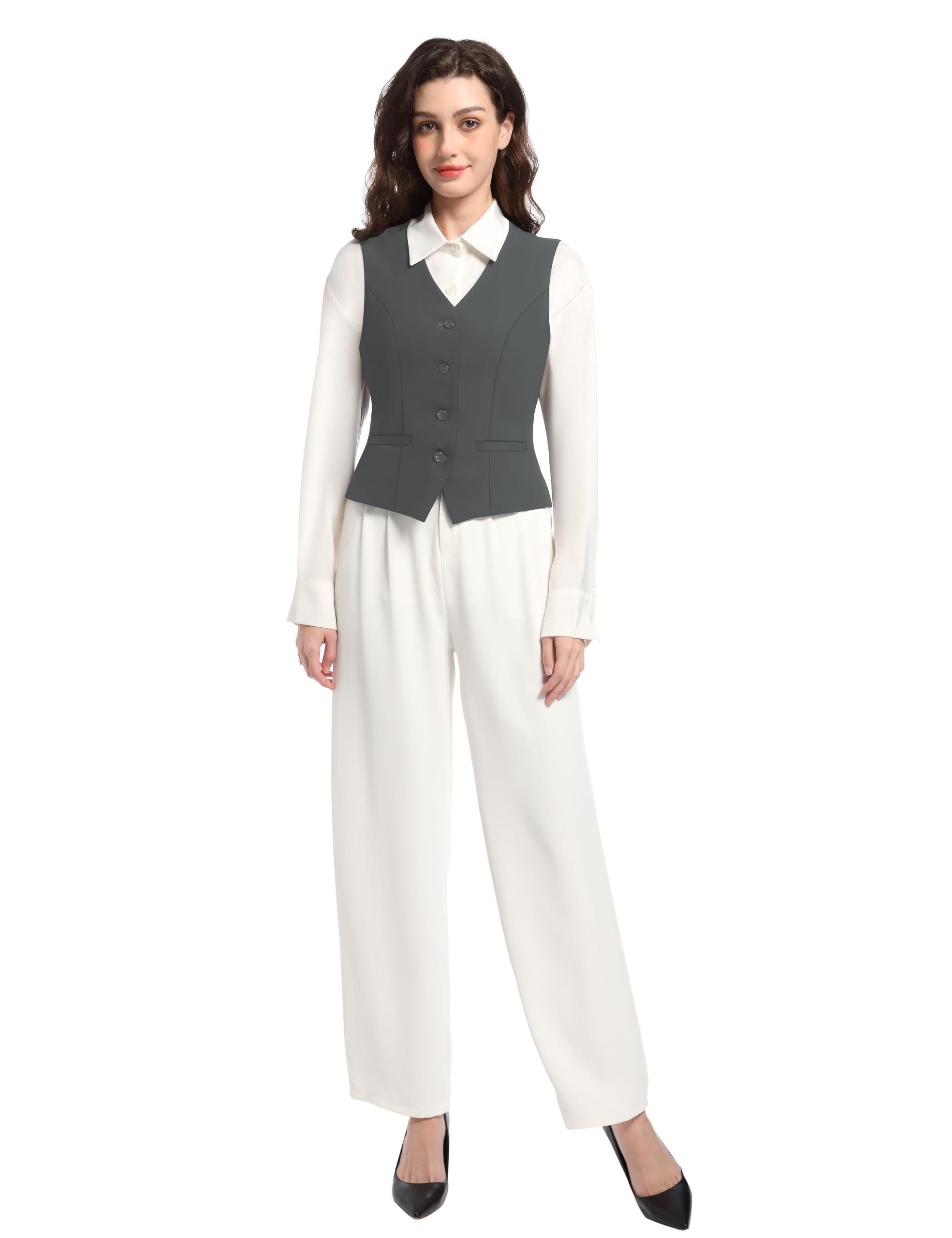 Damen Anzugweste V-Ausschnitt Button Up Blazer Business Casual Elegante Westen