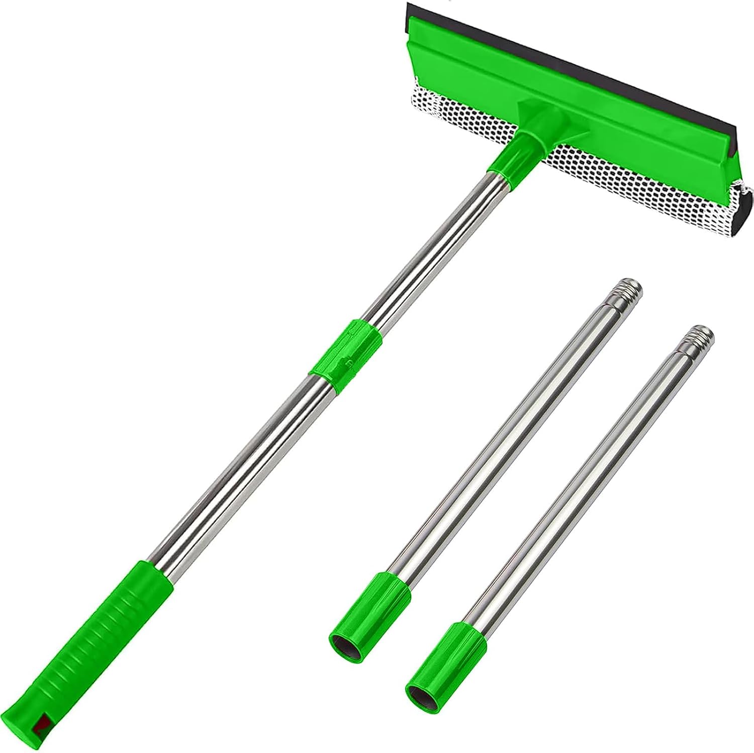 2-in-1 Window Squeegee with 30"-59" Stainless Steel Adjustable Handle - Glass Cleaner for Shower Doors, Car Windshield & High Outdoor Windows (Red)