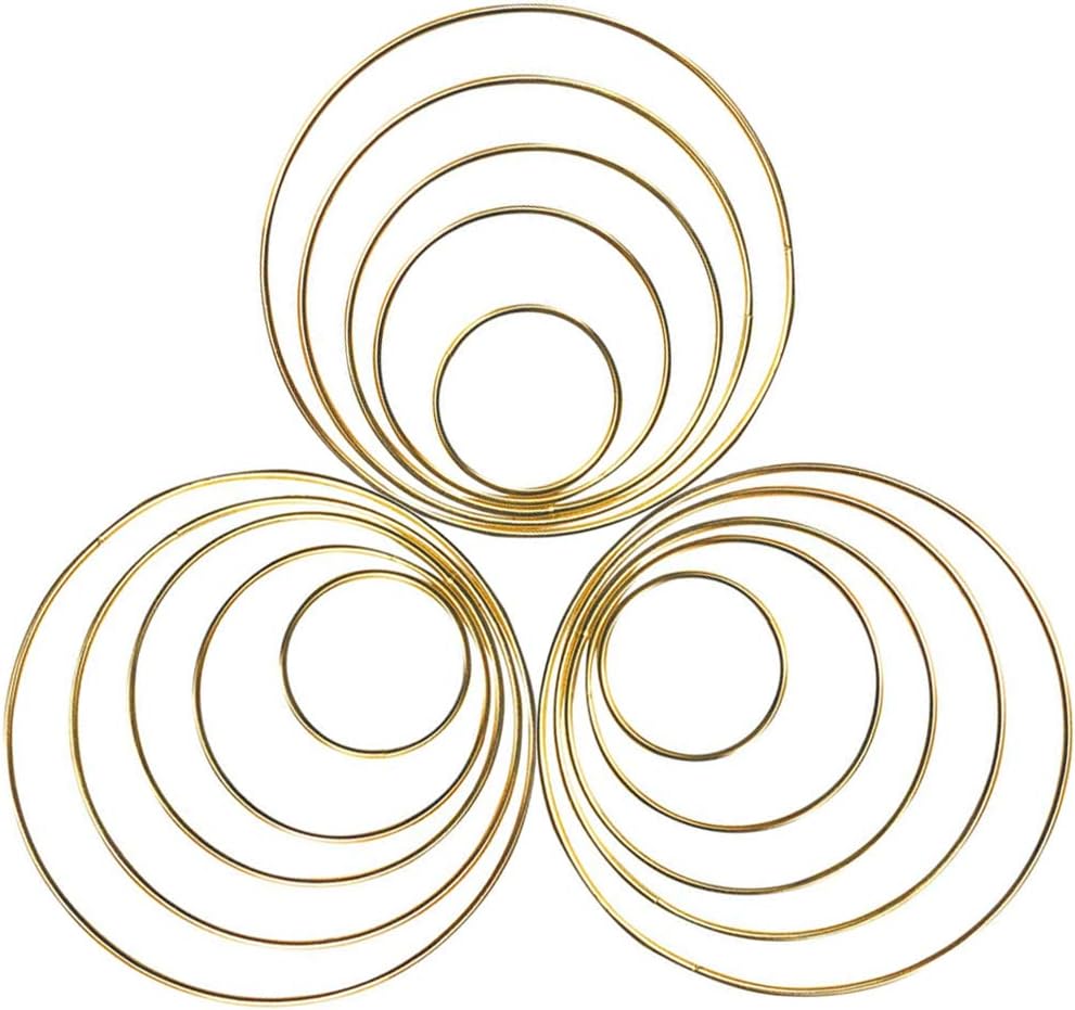 15 Pieces Metal Rings Hoops Macrame Ring for Dream Catchers and Crafts, 2 Inch, 3 Inch, 4 Inch, 5 Inch, 6 Inch (Gold)