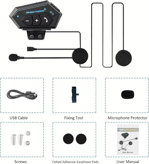 Motorcycle Helmet Headset Stereo Bluetooth Earphone Wireless Handsfree Mic Headphones Music Player for Motorbike Rider