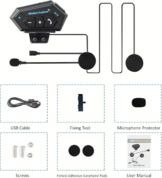 Motorcycle Helmet Headset Stereo Bluetooth Earphone Wireless Handsfree Mic Headphones Music Player for Motorbike Rider