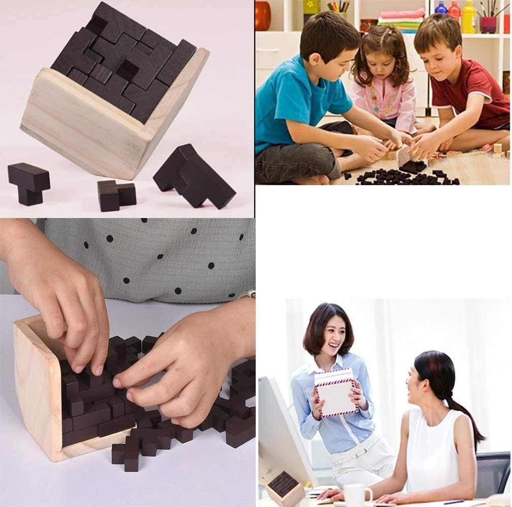 Wooden Brain Teaser Puzzles Box Brain Teasers Wooden Puzzle T-Shaped Geometric Intellectual Jigsaw Logic Cube Puzzles Mind Games for Kids and Adults