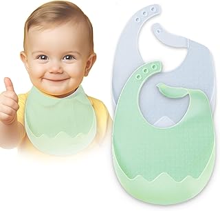 [L'e Bee] お食事エプロン ベビーエプロン スタイ 立体ポケット シリコン 保育園 洗いやすいと乾きやすい 防水 軽量 2枚セット