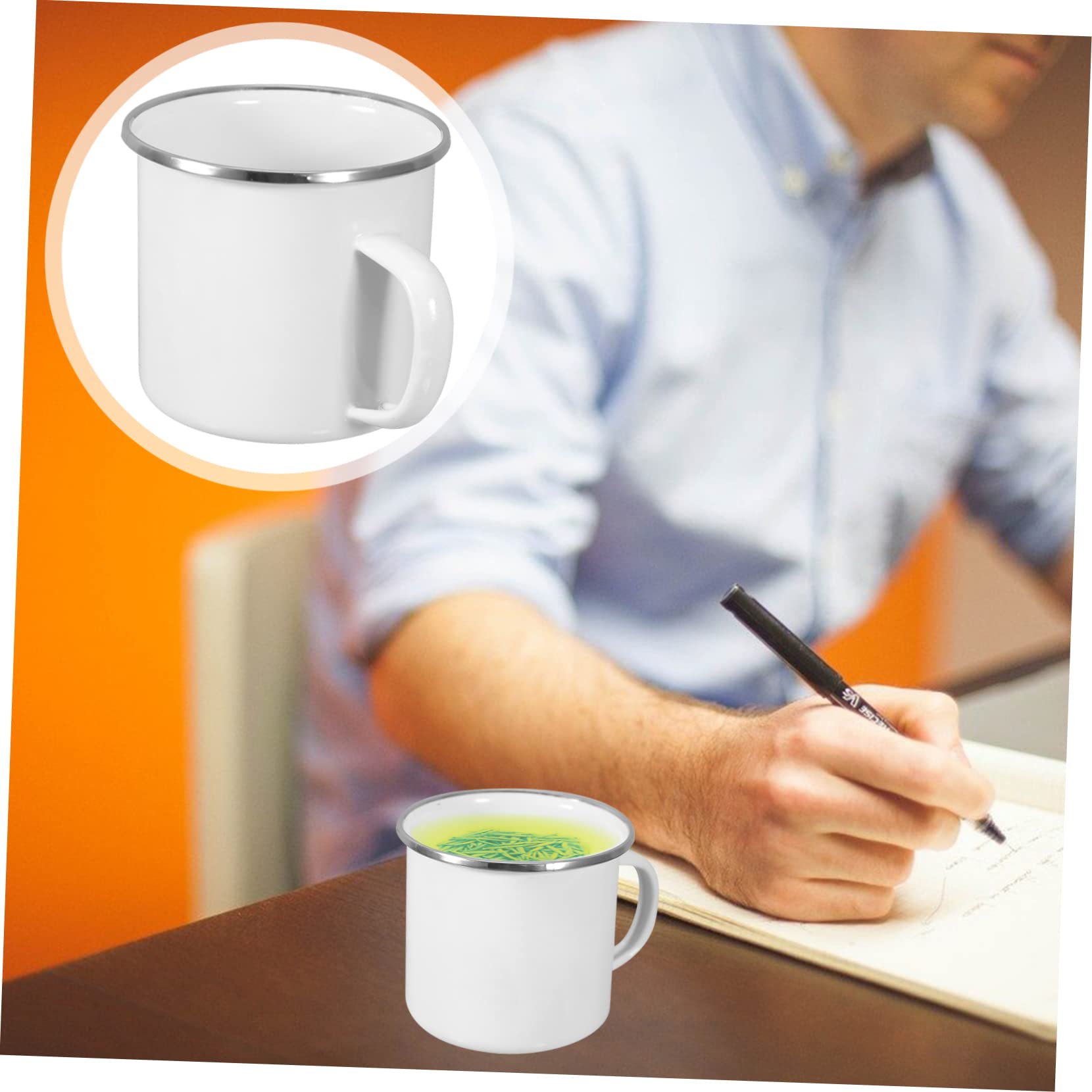 4 Stück Emaille Tasse Weiß Emaille Teebecher mit Henkel Große Campingbecher Leicht zu Reinigen für Camping und Outdoor