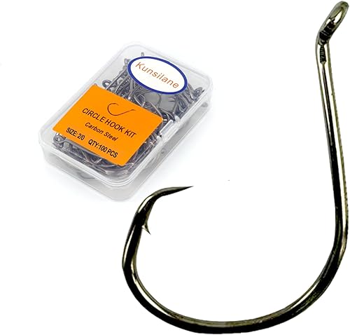Miniatura 8 de Ganchos de pesca circulares de agua salada, 40-100 piezas de 10-120 de tamaño grande para ganchos de pulpo y bagre, acero de alto carbono