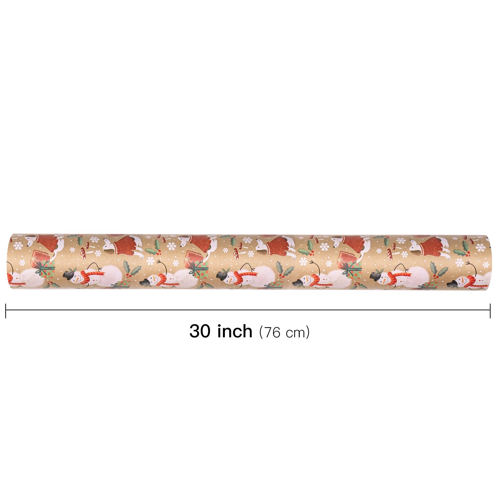 WRAPAHOLIC Geschenkpapier aus Kraftpapier, 76,2 cm x 30 m, Jumbo-Rolle, Weihnachtshund und Schneemann-Design