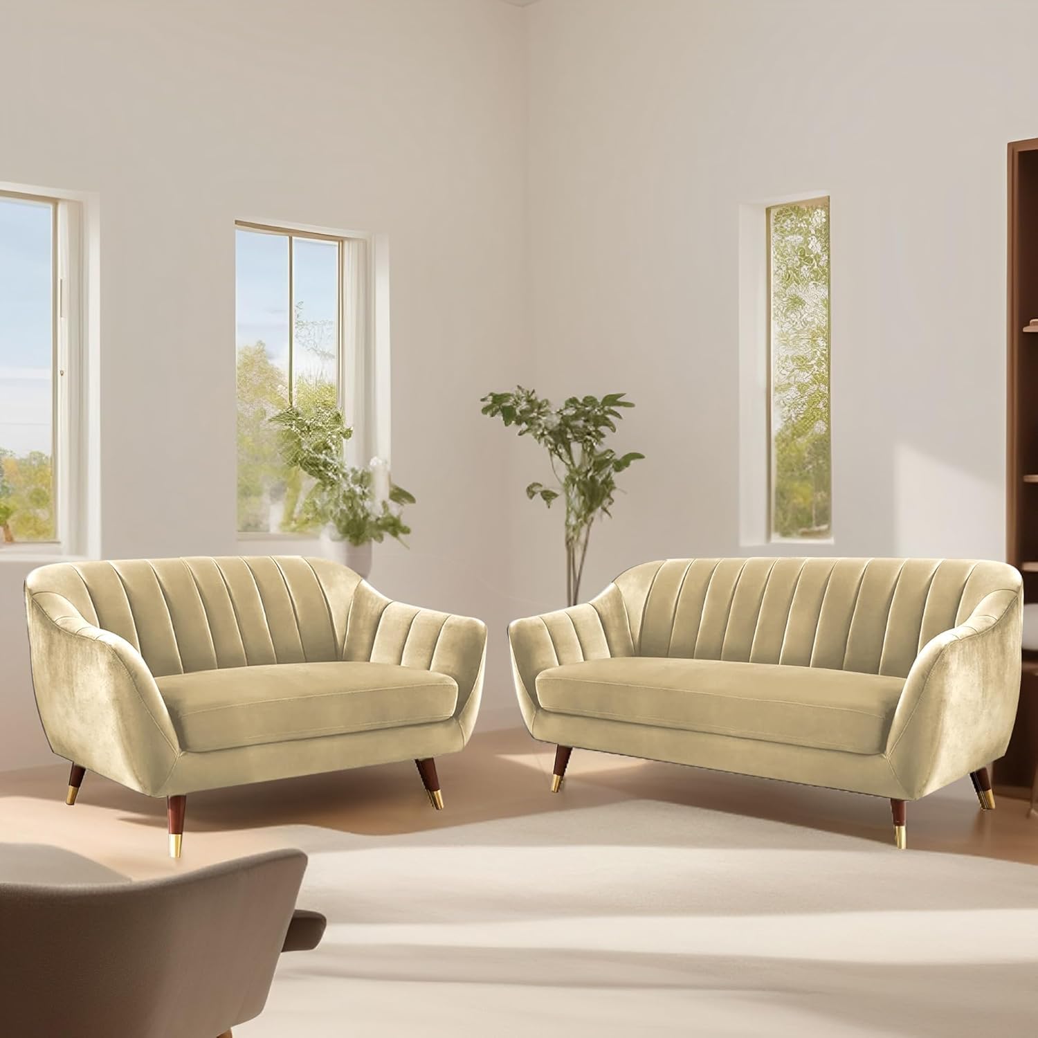 Atticus 3+2 Seater Sofa Set for Living Room (Cream Colour) Premium Fabric Sofa-image-4