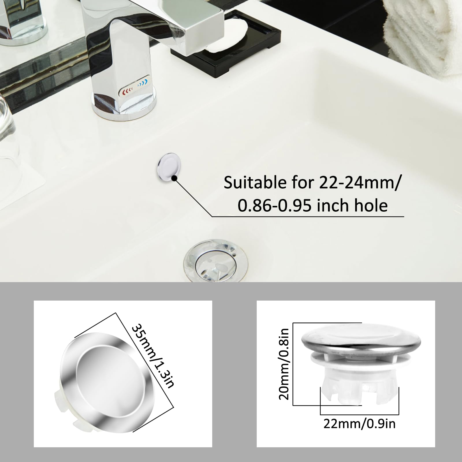 Snapklik.com : 4 Pack Stainless Steel Bathroom Sink Overflow Plug