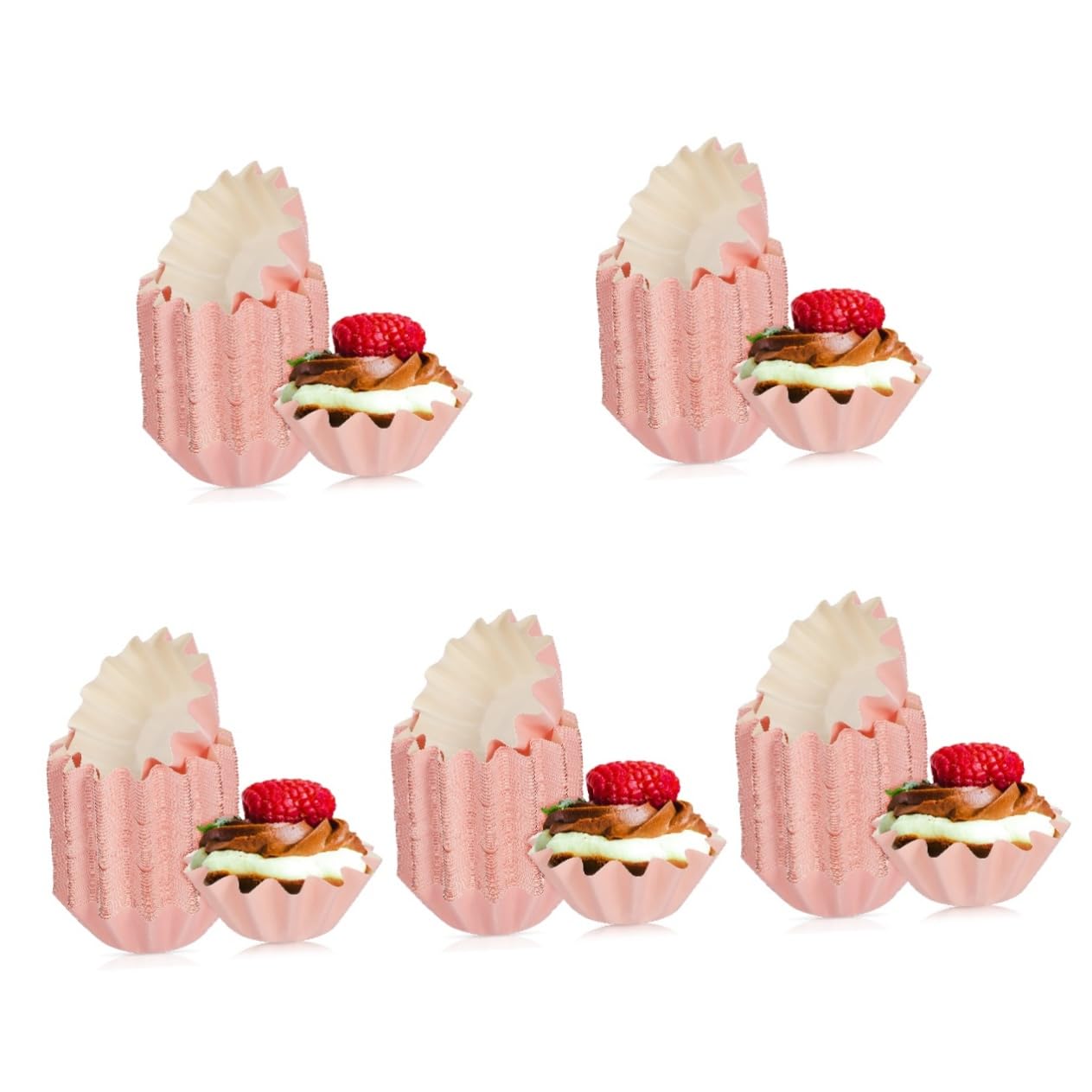 ULTECHNOVO 5 Series Revestimientos Para Magdalenas Accesorios Para Hornear Con Moldes Para Hornear Cupcake Envoltura Ola Revestimientos Para Tartas Redondos. Atender Rosa Papel 100 Piezas X 5