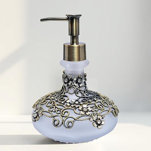 Decozen Dispensador de jabón, vidrio esmerilado de 12.5 onzas con bomba de aleación de zinc a prueba de óxido, recargable para manos y loción