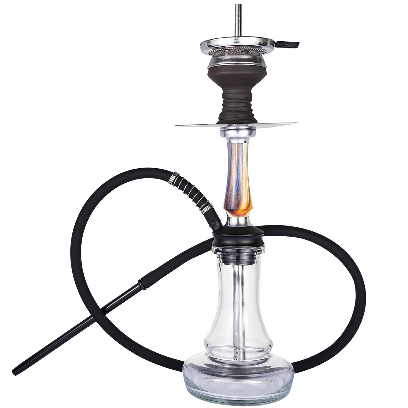 RMAN Cachimba Set 43 cm Shisha Completa | Con Manguera de Silicona Lavable, Shisha Glass, Incluye Boquilla, Incluye Pinza de Carbón, Incluye Cazoleta de Cristal