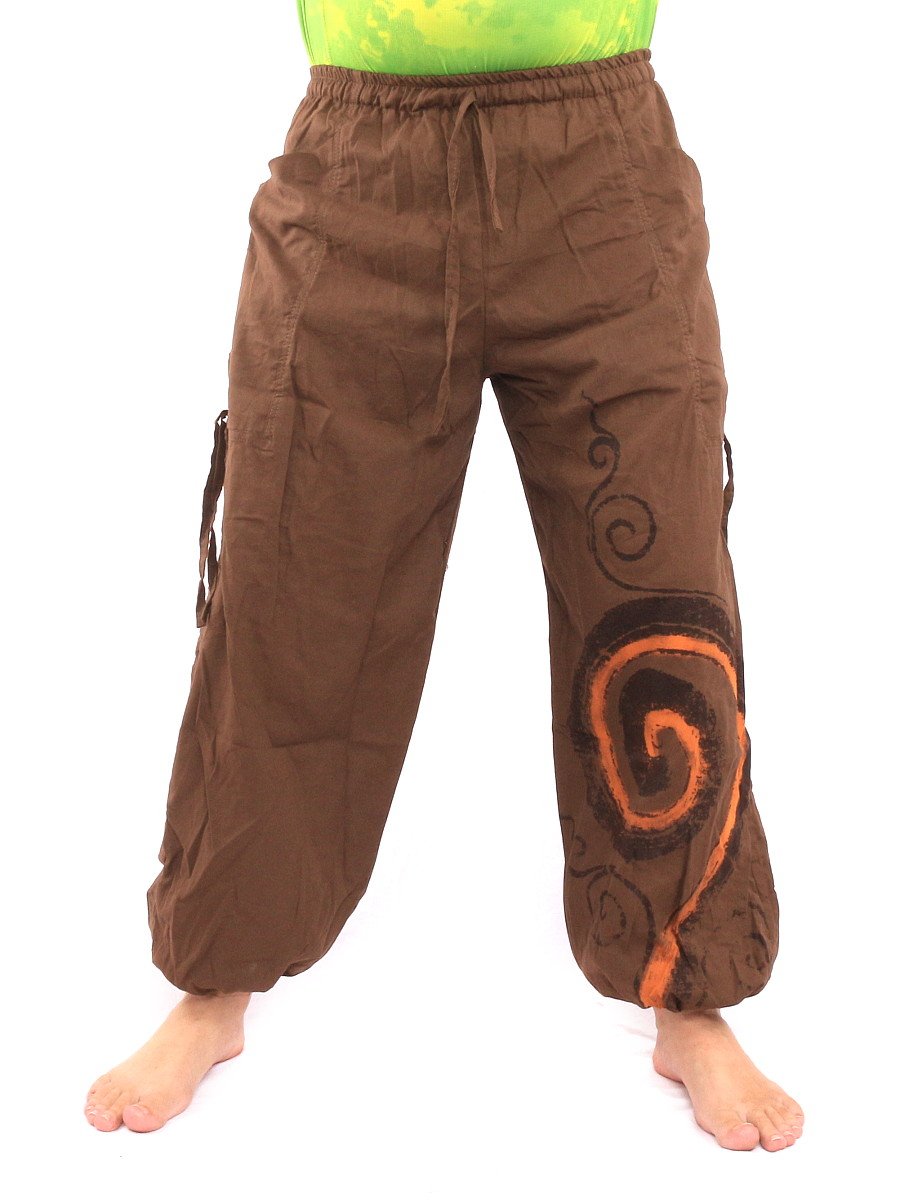 jing shop Casual Harem Pants Swirl Hippie Boho Design Cotton