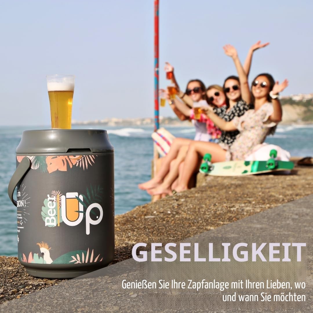 BEER UP – Bierzapfanlage mit Kühlung für zu Hause mit 20 Gläser für 5L Beertender® Fässer - Frische Bierfässer 20std Ohne Strom - Transportierbar - Events, Picknicks, Aperitifs (STANDARD)