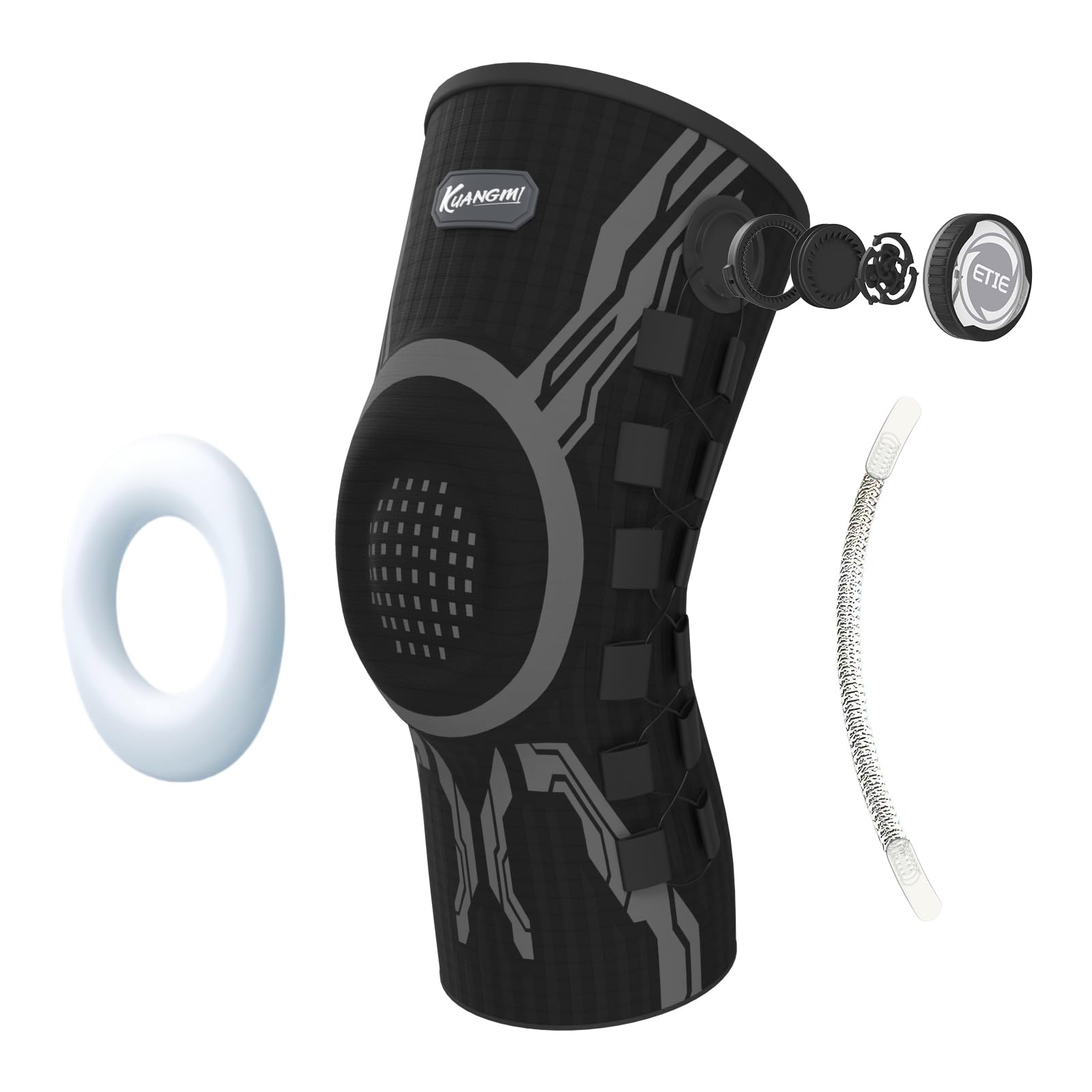 Kuangmi Knob Knee Brace for Pain Relief, Knee Support with Patella Gel Pad & Side Stabilizers, Compression Knee Sleeve for Workout, Arthritis, Joint Pain, Meniscus Tear (Black,Left,Large,Single)