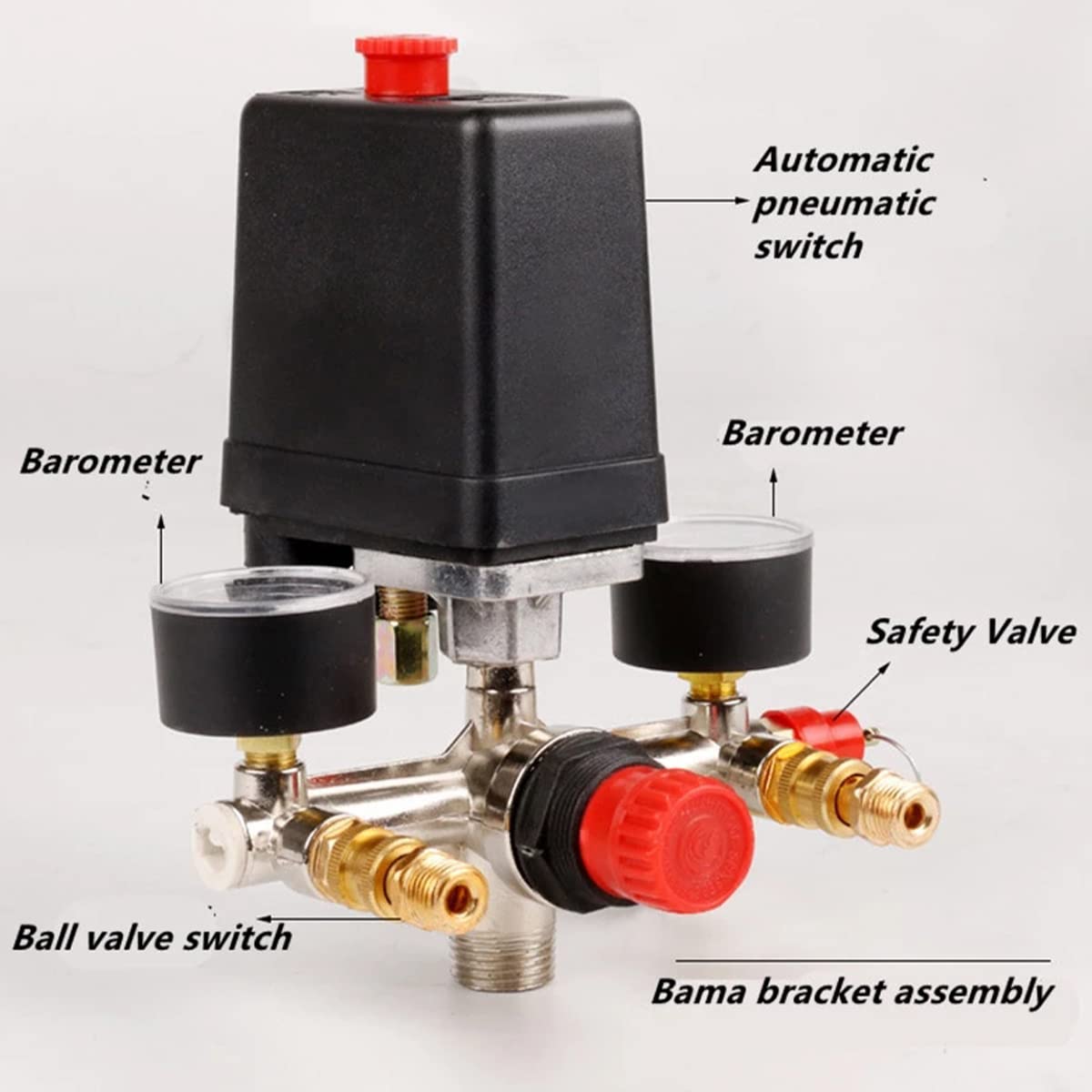 90-120PSI Pressostato compressore d'aria Collettore Regolatore Manometri Controllo 220-380V Alluminio(Black)
