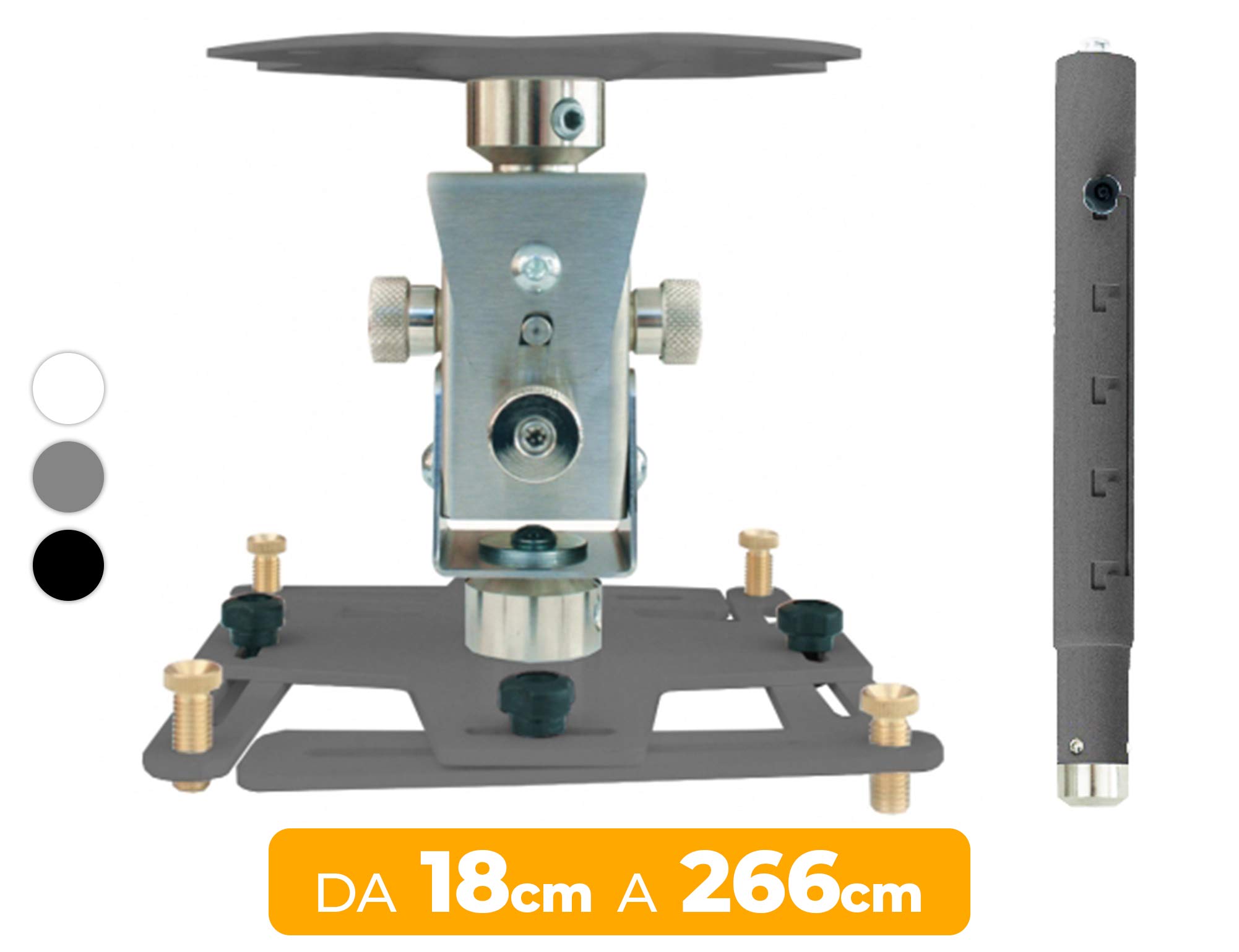 Supporto Proiezione Professionale “Arakno” Silver 131/196cm Regolabile Per Videoproiettore (Disponibile da 18cm, 60/80cm, 86/126cm, 131/196cm, 201/266cm) Montaggio Staffa A Soffitto Massima Qualità
