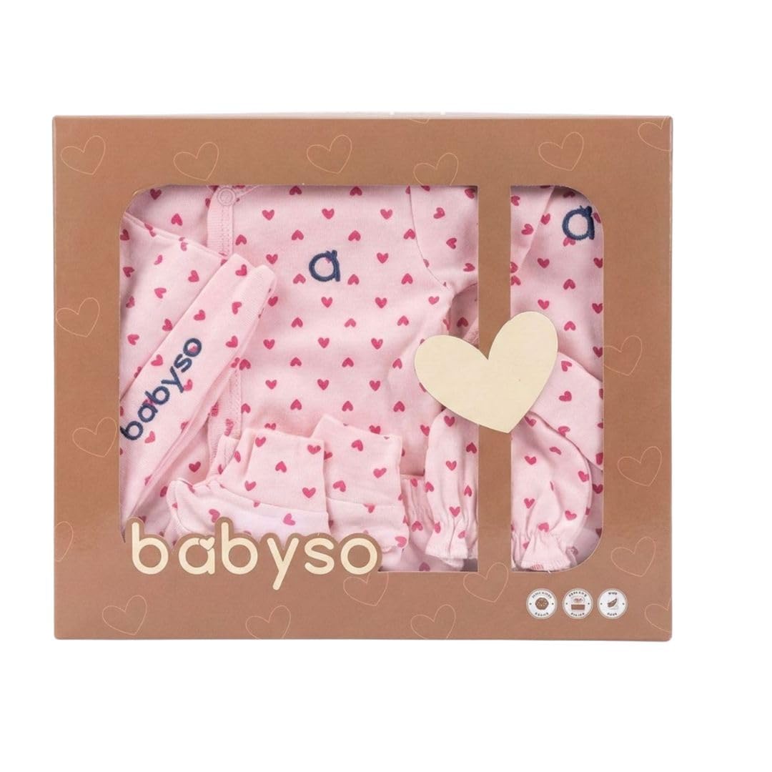 BABYSO Premium 7-Piece Newborn Gift Set, 100% Cotton Baby Clothing Essentials, Shirt, Shorts, Cap, Mittens, Booties, Napkin, Perfect Baby Shower Gift Box, 0-6 Months-image-10