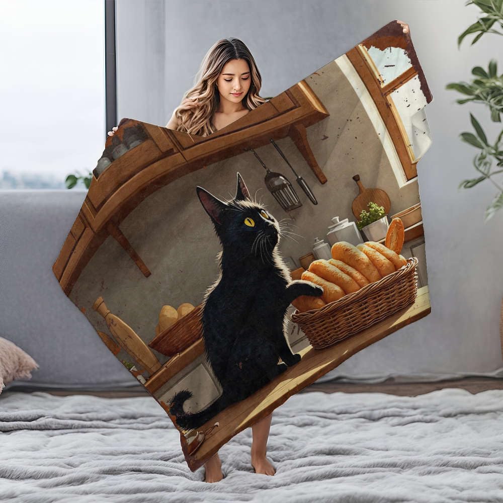 Couverture en flanelle 125x150 cm chat noir pour lit douillet