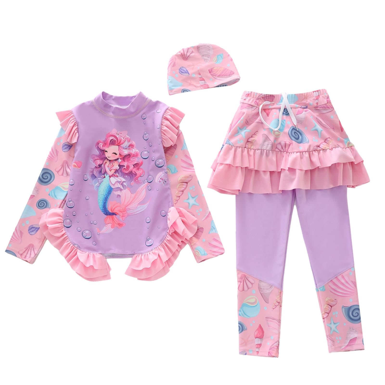 Traje de baño de verano para niños y niñas, de manga larga, de dos piezas, con volantes, protección solar para niños pequeños, niños y jóvenes