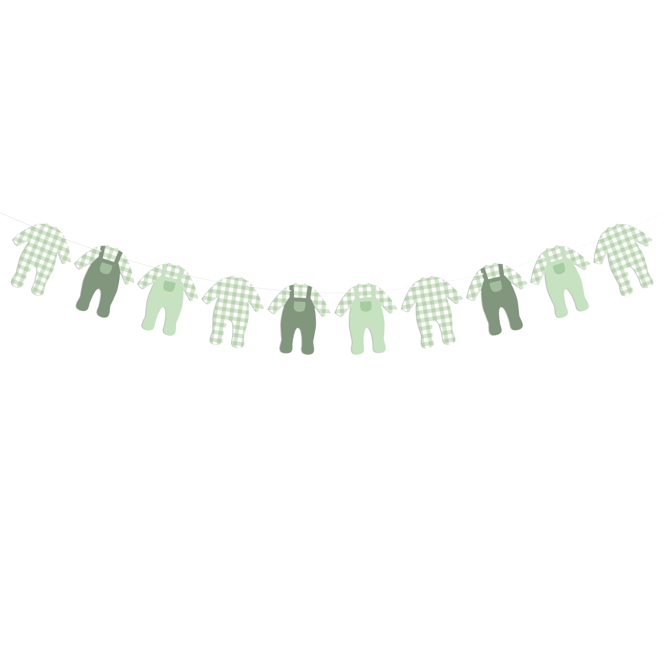 Sage Green Gingham Baby Onesie Garland Banner, Nursery Party Garland for Baby Shower Decorations