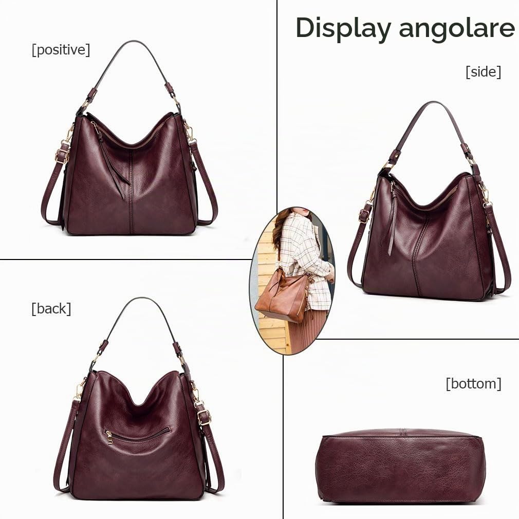 Borse Donna Set 2 Pezzi PU Pelle Borsa Tracolla Elegante Borsetta Donna con Portafoglio Borsa a Spalla per Università,Lavoro,Viaggio