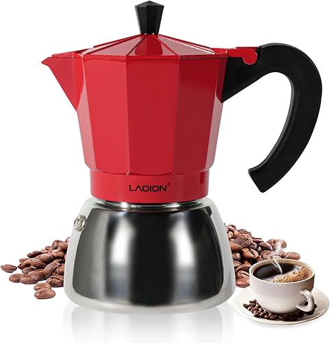 Miniatura 11 de Máquina de café expreso para estufa, olla moka de 6 tazas, máquina de café expreso compatible con cocinas de inducción, cafetera cubana de acero