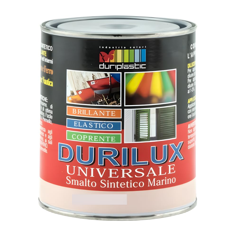 Durilux Smalto Universale Sintetico Marino Lucido, Protezione per Legno e Ferro, Finitura Brillante, Resistente agli Agenti Atmosferici, Cammello 510 Ral 8003 (2,5 L)